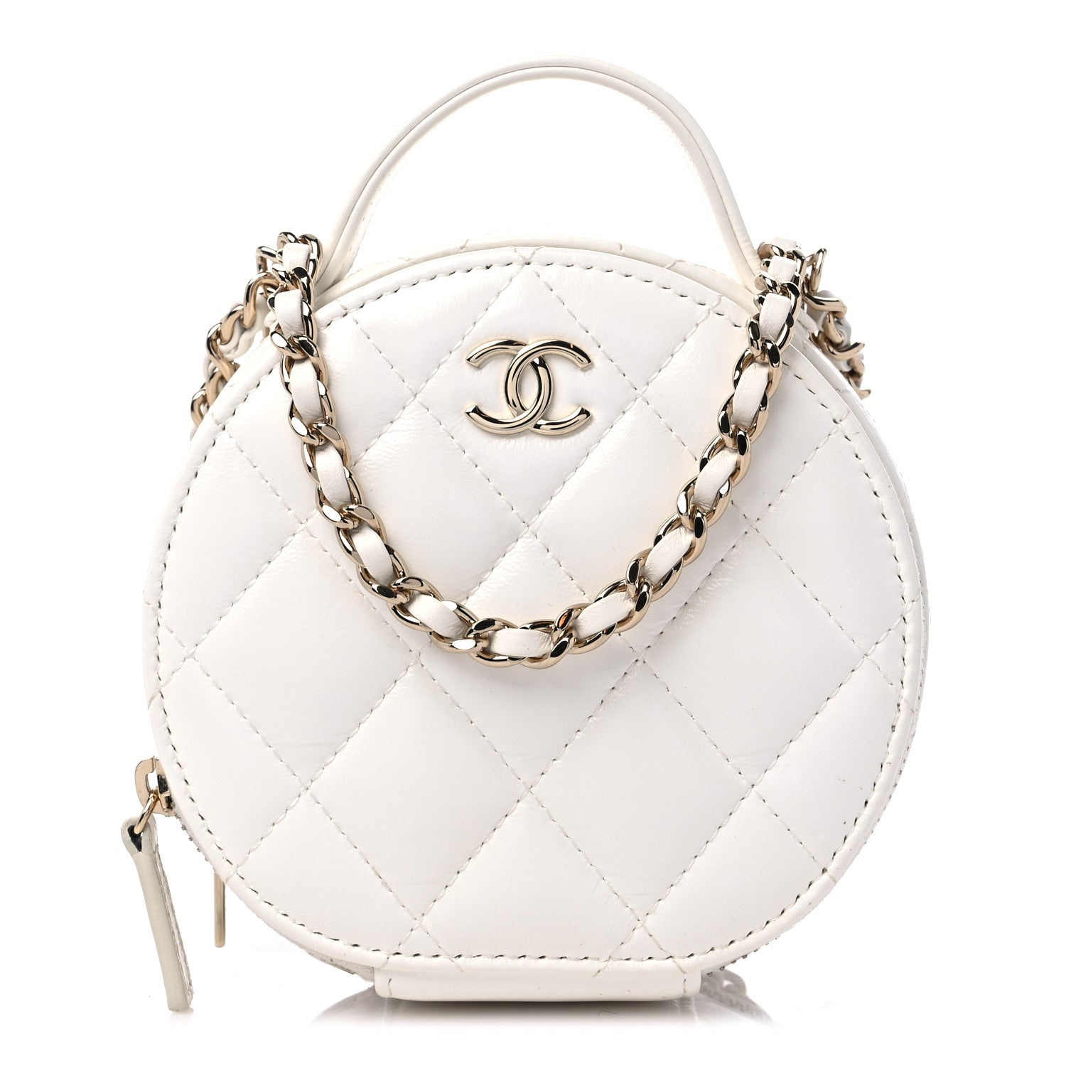 Chanel Lambskin Quilted Round Handle With Care Vanity With Chain White 1 of 10