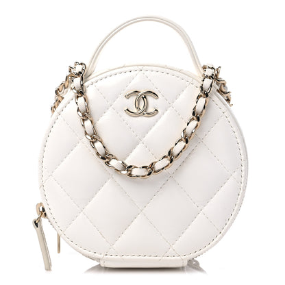 Chanel Lambskin Quilted Round Handle With Care Vanity With Chain White 1 of 10