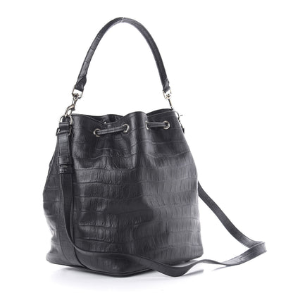 Saint Laurent Calfskin Crocodile Embossed Large Emmanuelle Bucket Bag Black 4 of 12