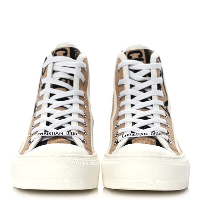 Christian Dior Jute Canvas Embroidered Motif High Top Sneakers 34.5 Beige 2 of 8