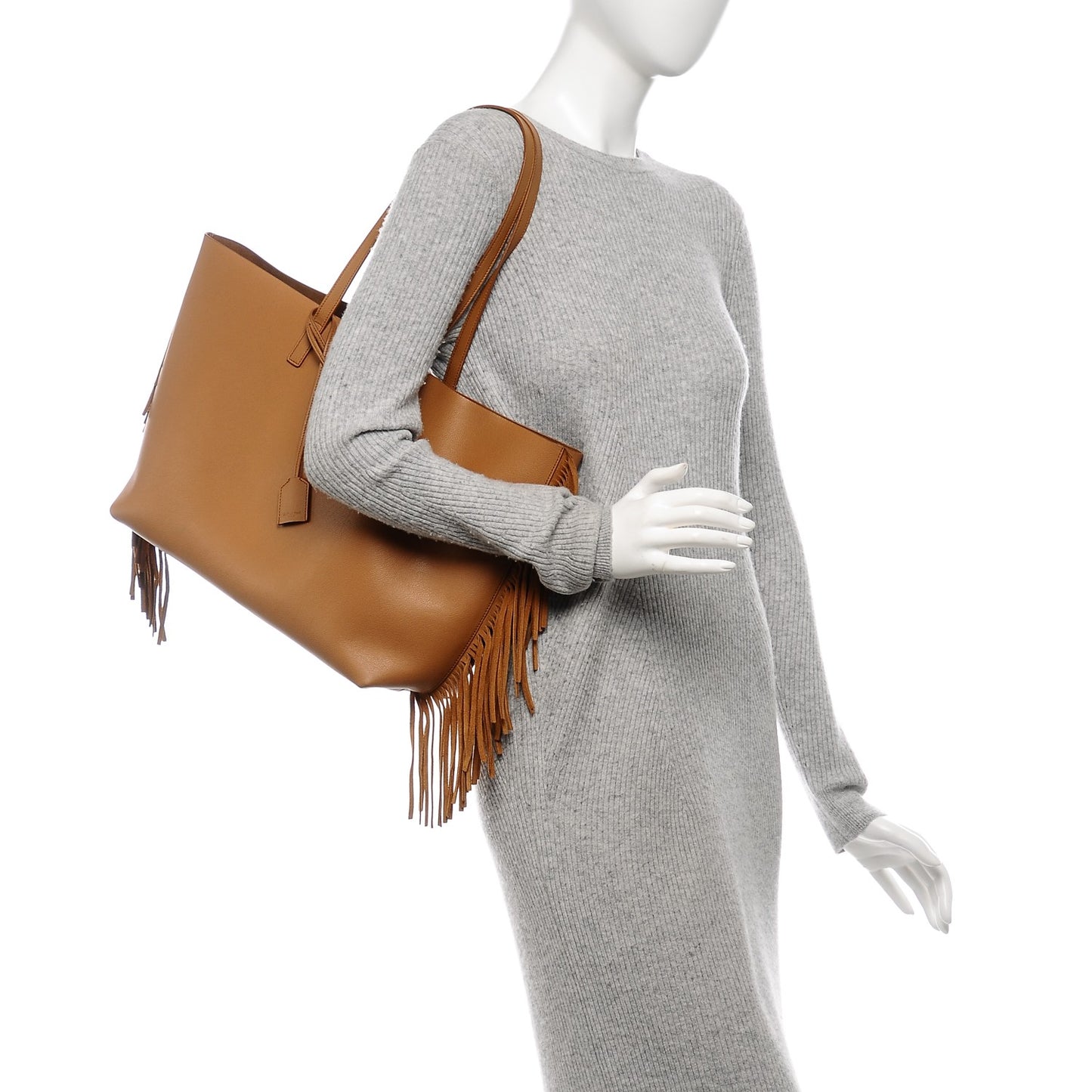 Calfskin Large Fringe Shopping Tote Tan