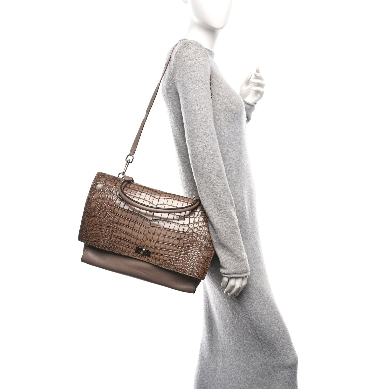 Givenchy Calfskin Crocodile Embossed Medium Shark Lock Satchel Sand 2 of 13