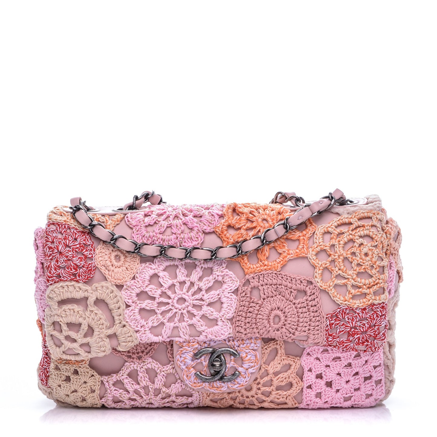 Lambskin Crochet Medium Single Flap Pink