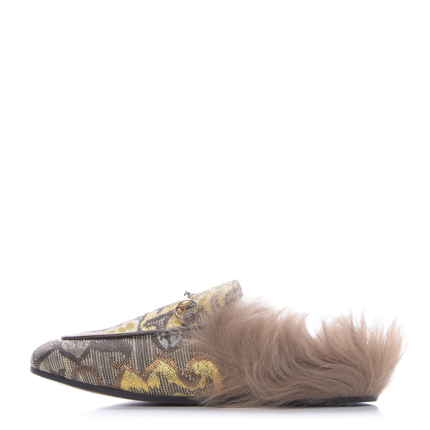 Brocade Fur Womens Princetown Slippers 38.5 Brown