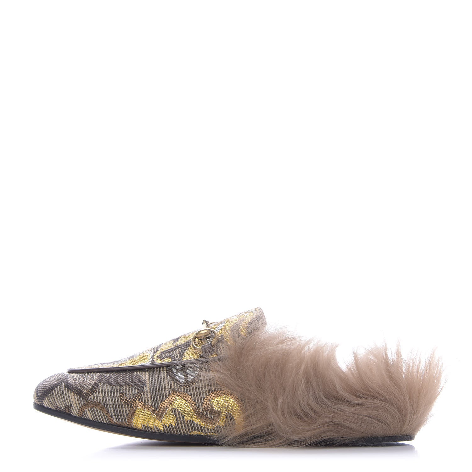 Gucci Brocade Fur Womens Princetown Slippers 38.5 Brown 1 of 10