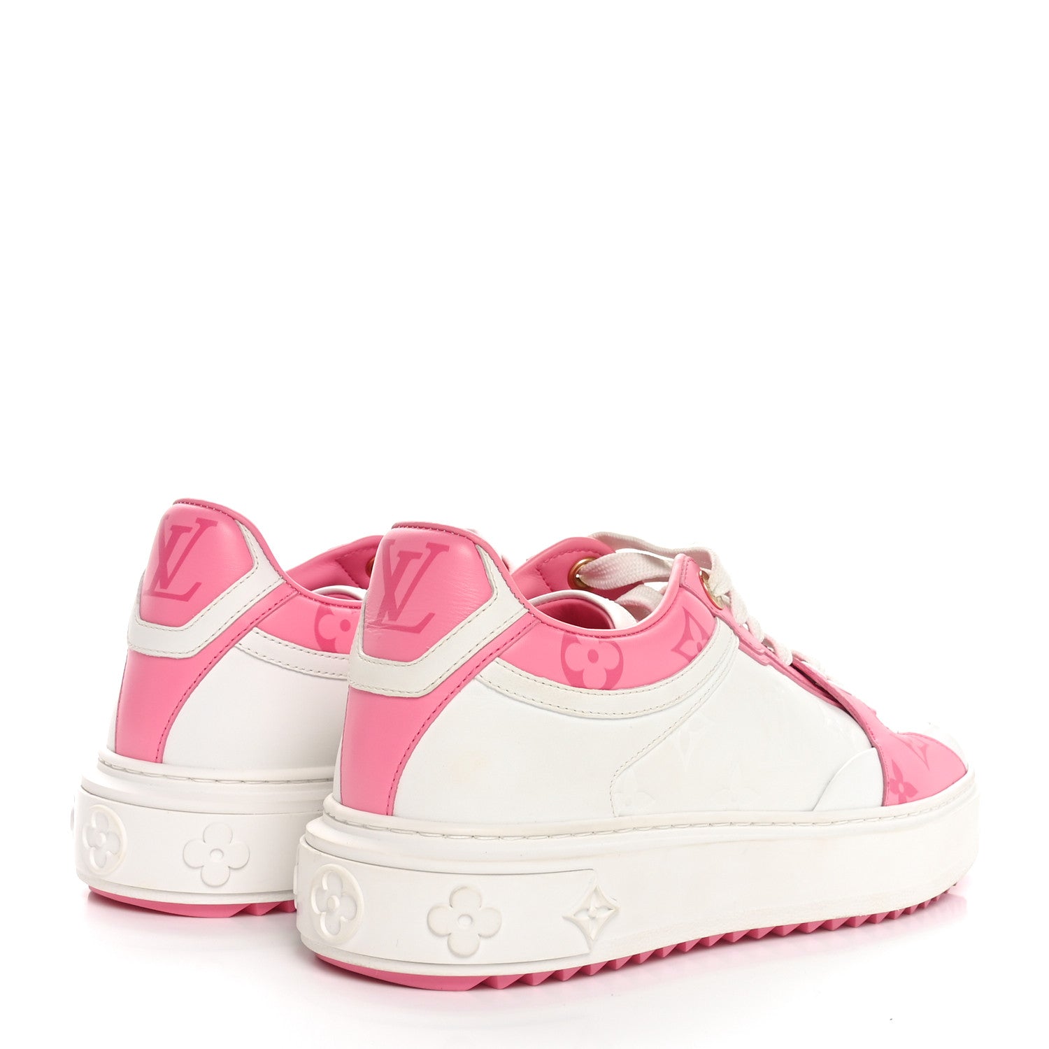 Louis Vuitton Lambskin Embossed Monogram Time Out Sneakers 38 White Pink 5 of 9