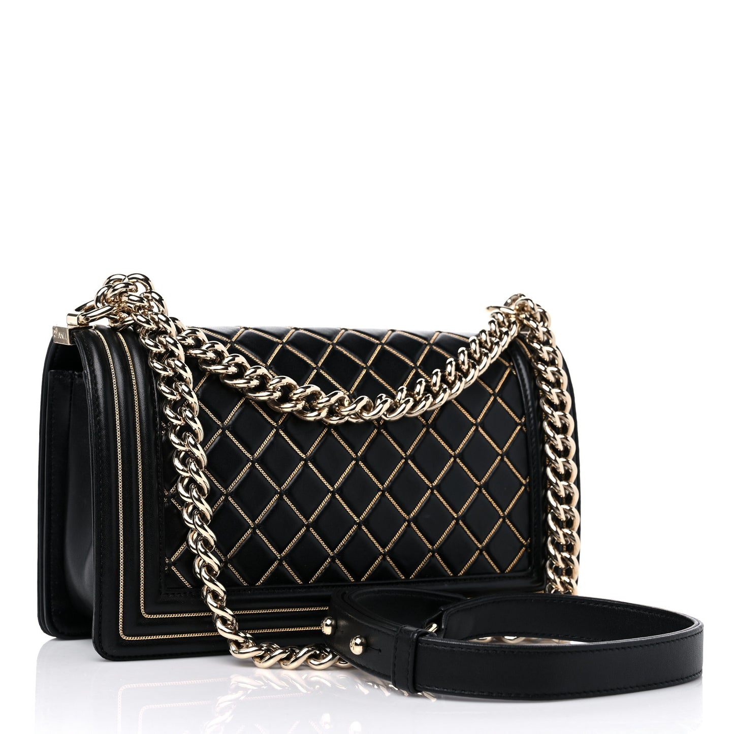 Lambskin Chain Quilted Medium Boy Flap Black