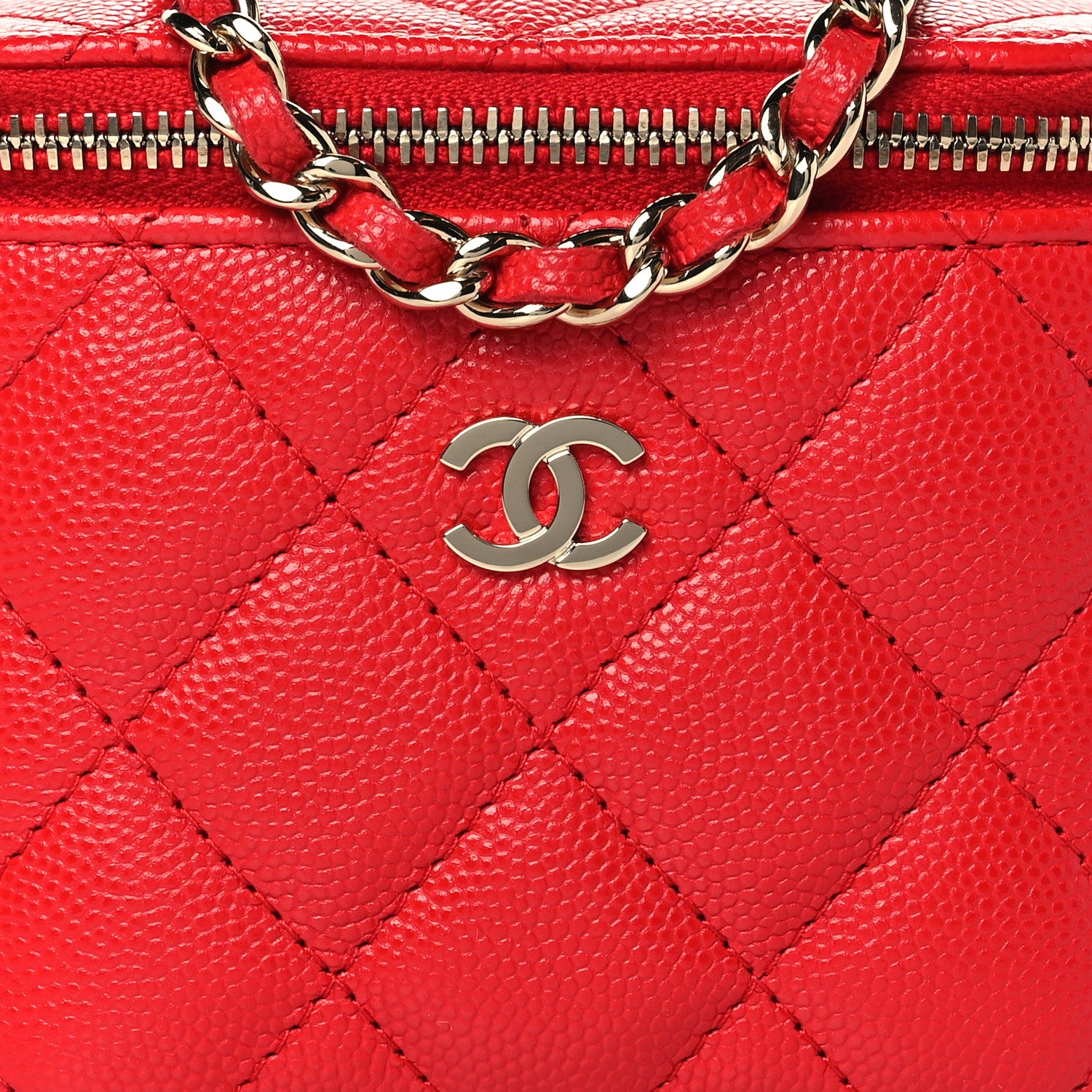 Chanel Caviar Quilted Mini Vanity Case With Chain Red 8 of 11