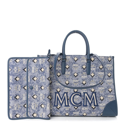 MCM Jacquard Monogram Large Tote Blue 1 of 10