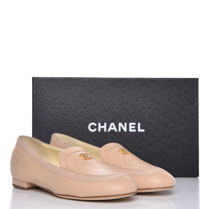 Chanel Lambskin CC Moccasin Loafers 37.5 Beige 10 of 10