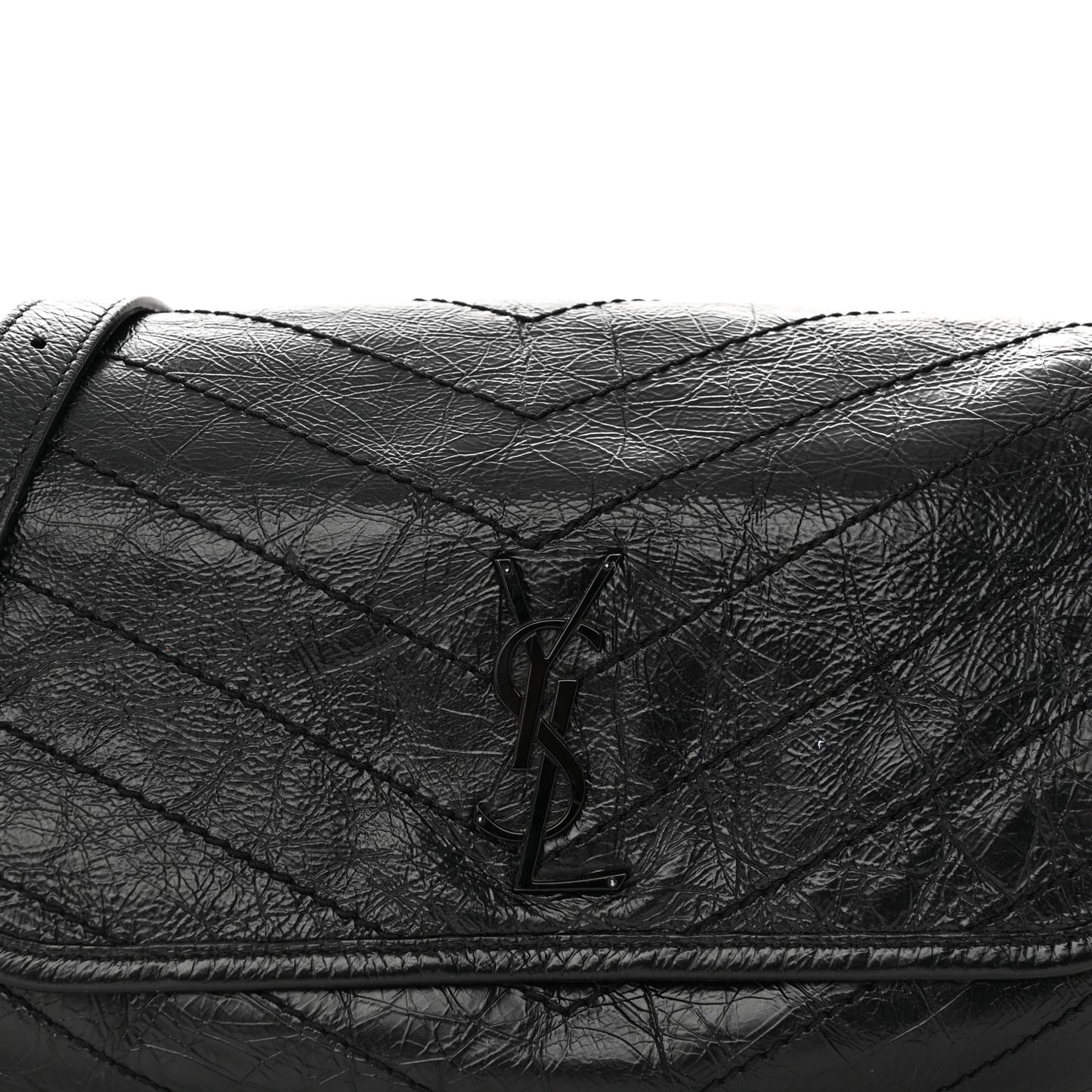 Crinkled Calfskin Matelasse Monogram Niki Body Bag Black