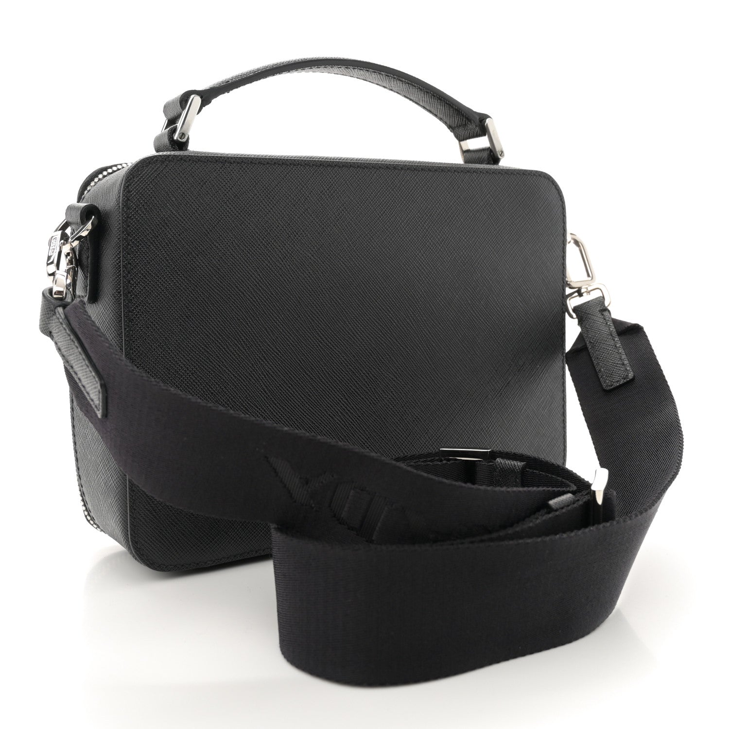 Prada Saffiano Travel Medium Brique Crossbody Bag Black 3 of 10
