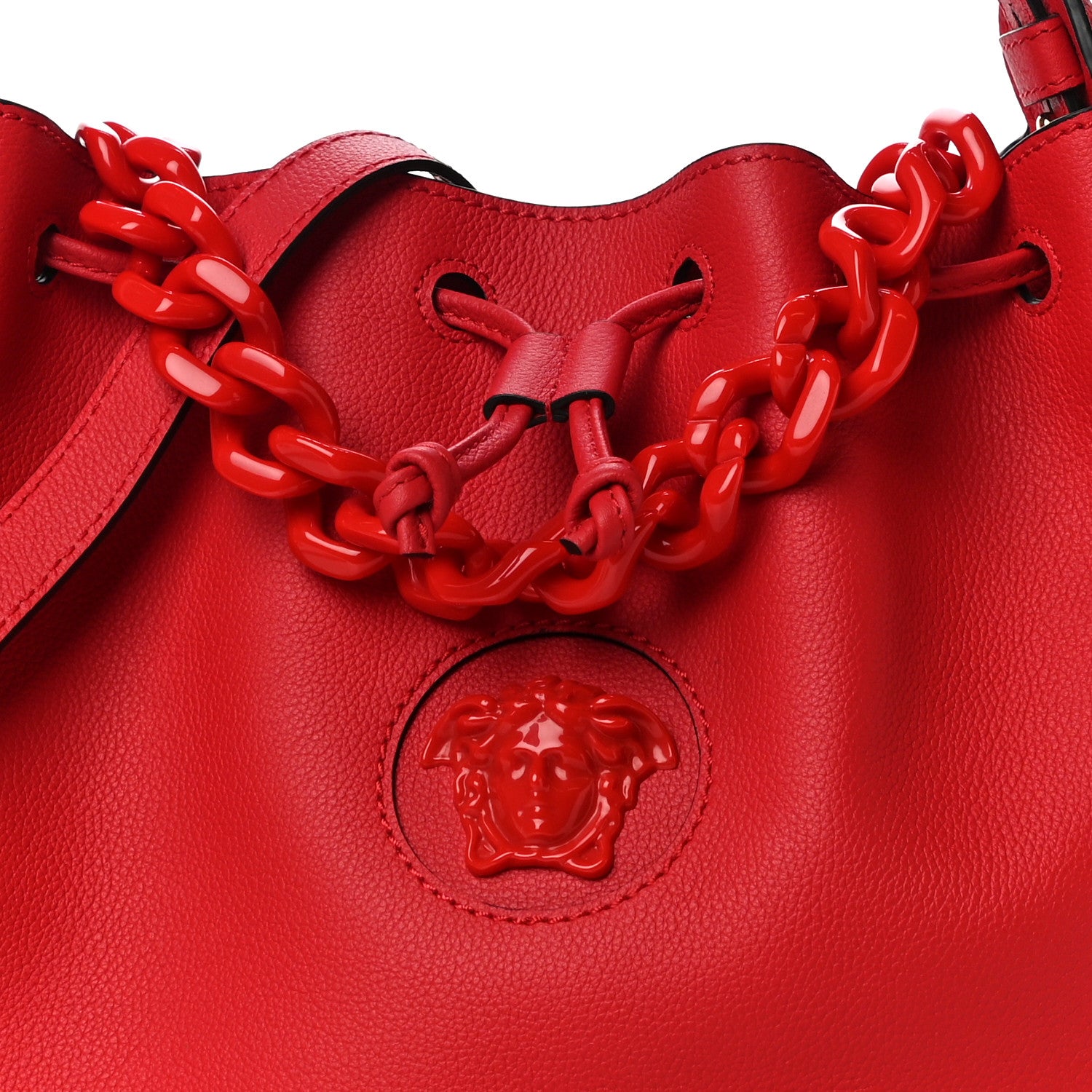 Versace Grained Calfskin La Medusa Bucket Bag Red 8 of 10