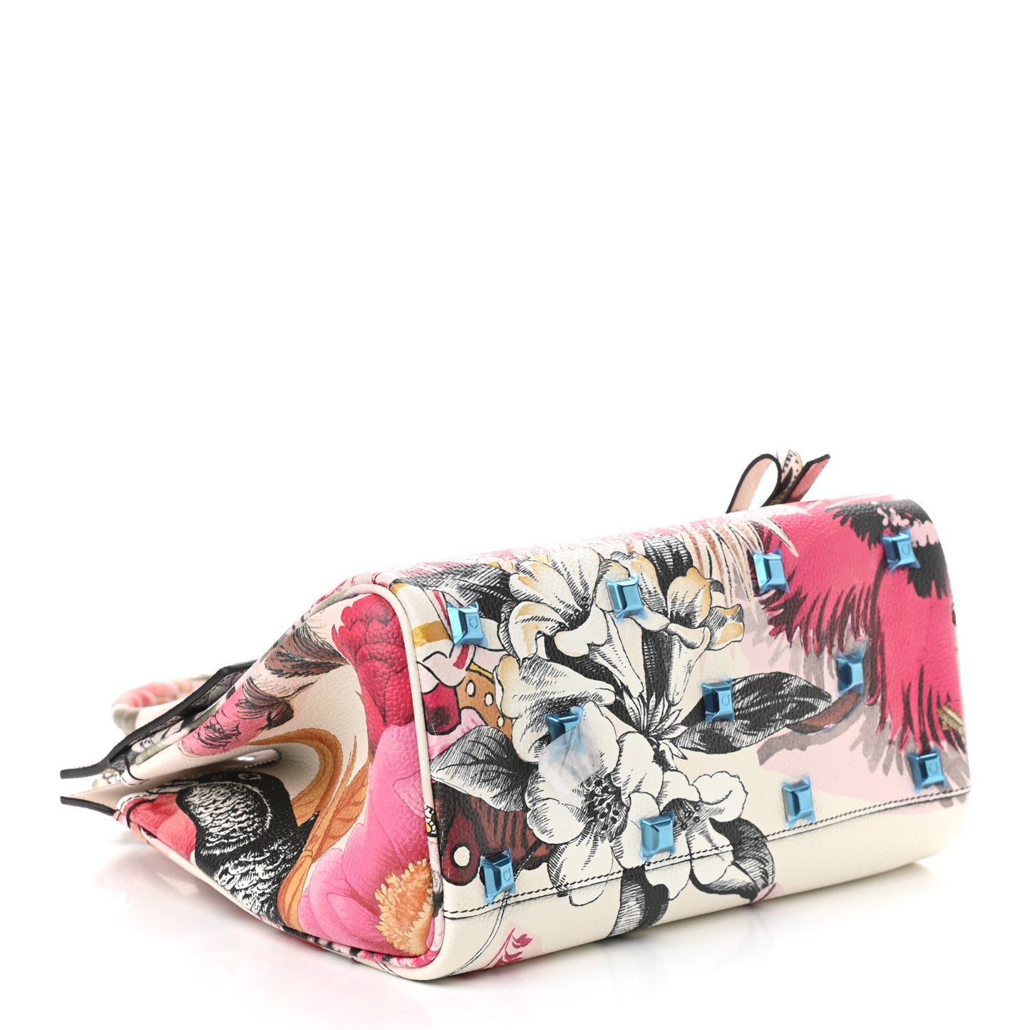 Calfskin Floral Print The Studio Bag White Multicolor