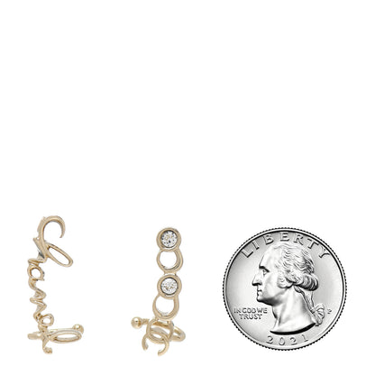 Chanel Metal Crystal Coco Script CC Climber Earrings Gold 2 of 5