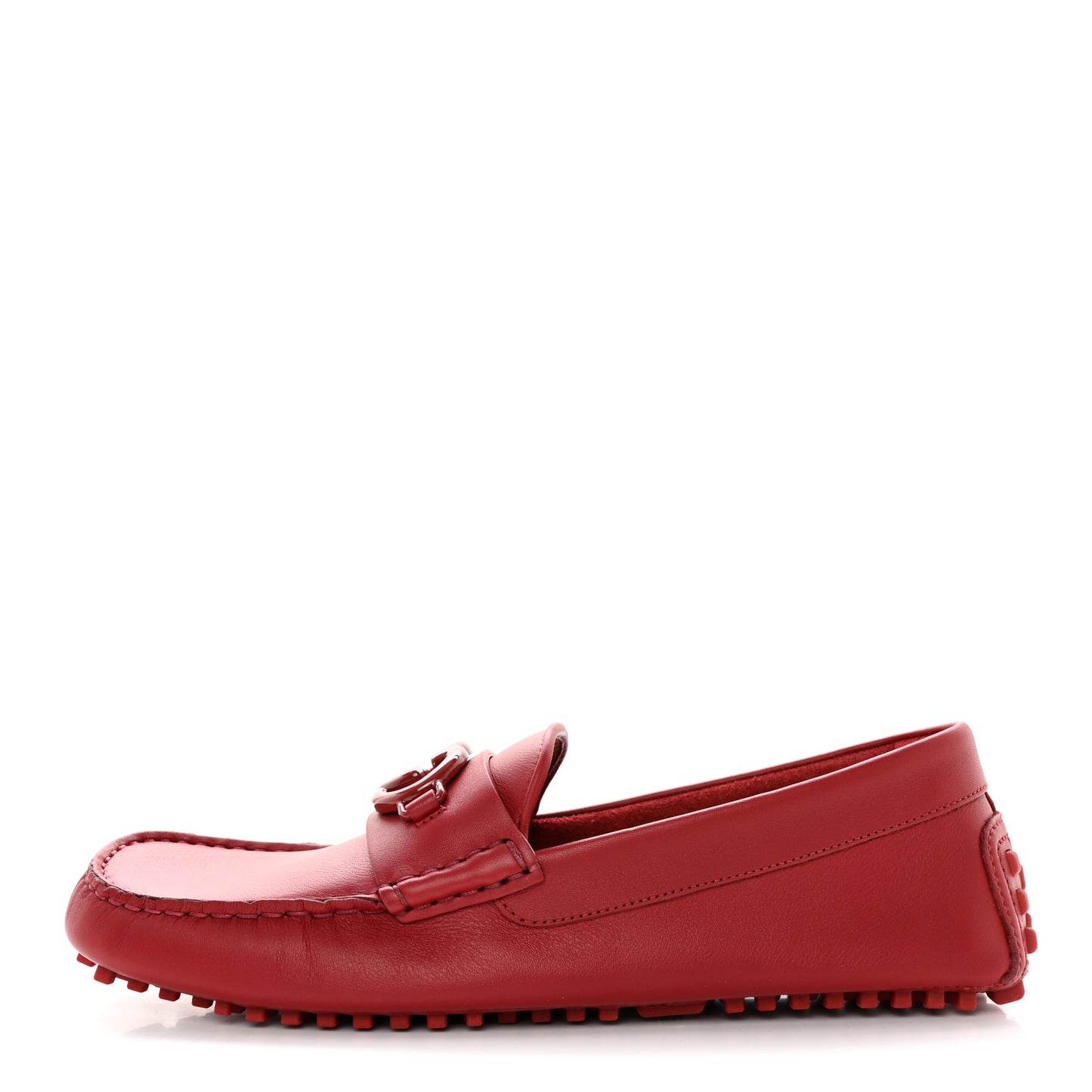 Soft Clove Calfskin Monochrome Mens Interlocking G Driver Loafers 8 Red
