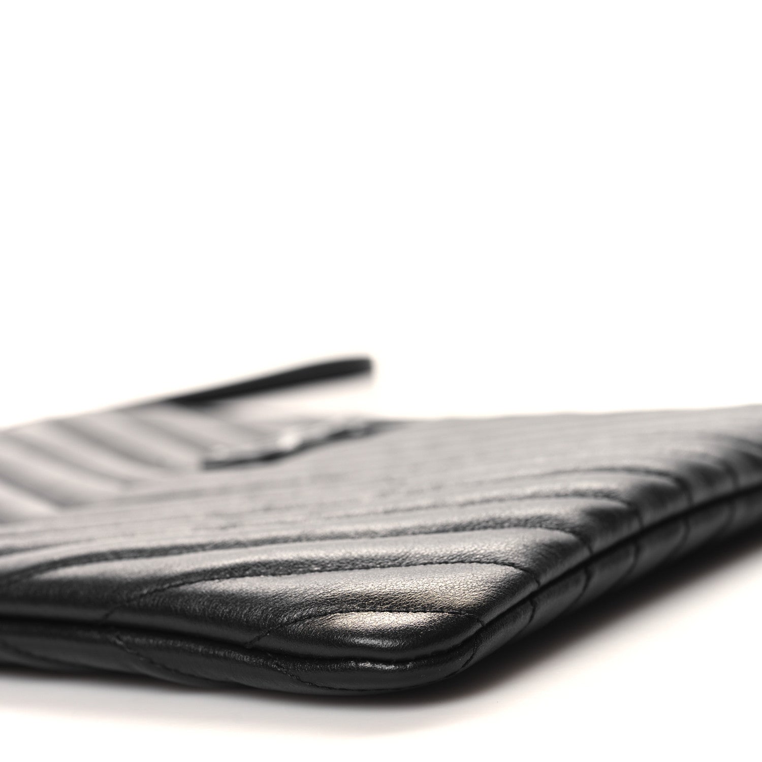 Saint Laurent Lambskin Matelasse Chevron Monogram Monochrome A5 Wristlet Black 10 of 11