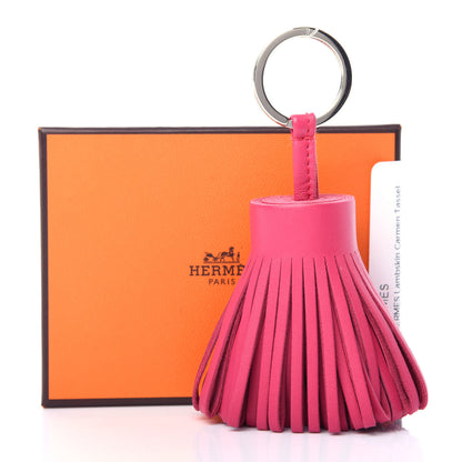 Hermes Lambskin Carmen Tassel Key Holder Rose Shocking 4 of 4