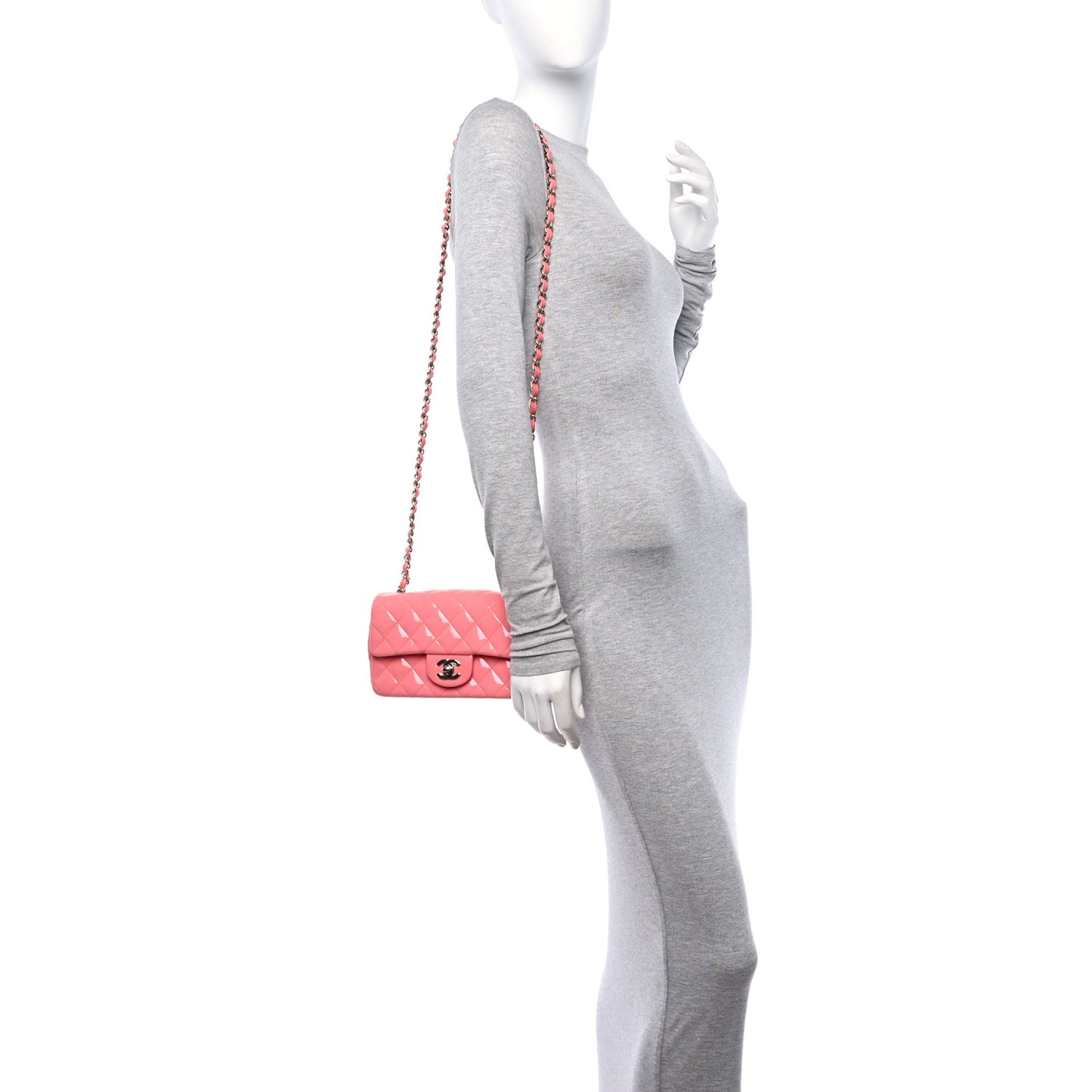 Patent Calfskin Quilted Mini Rectangular Flap Pink