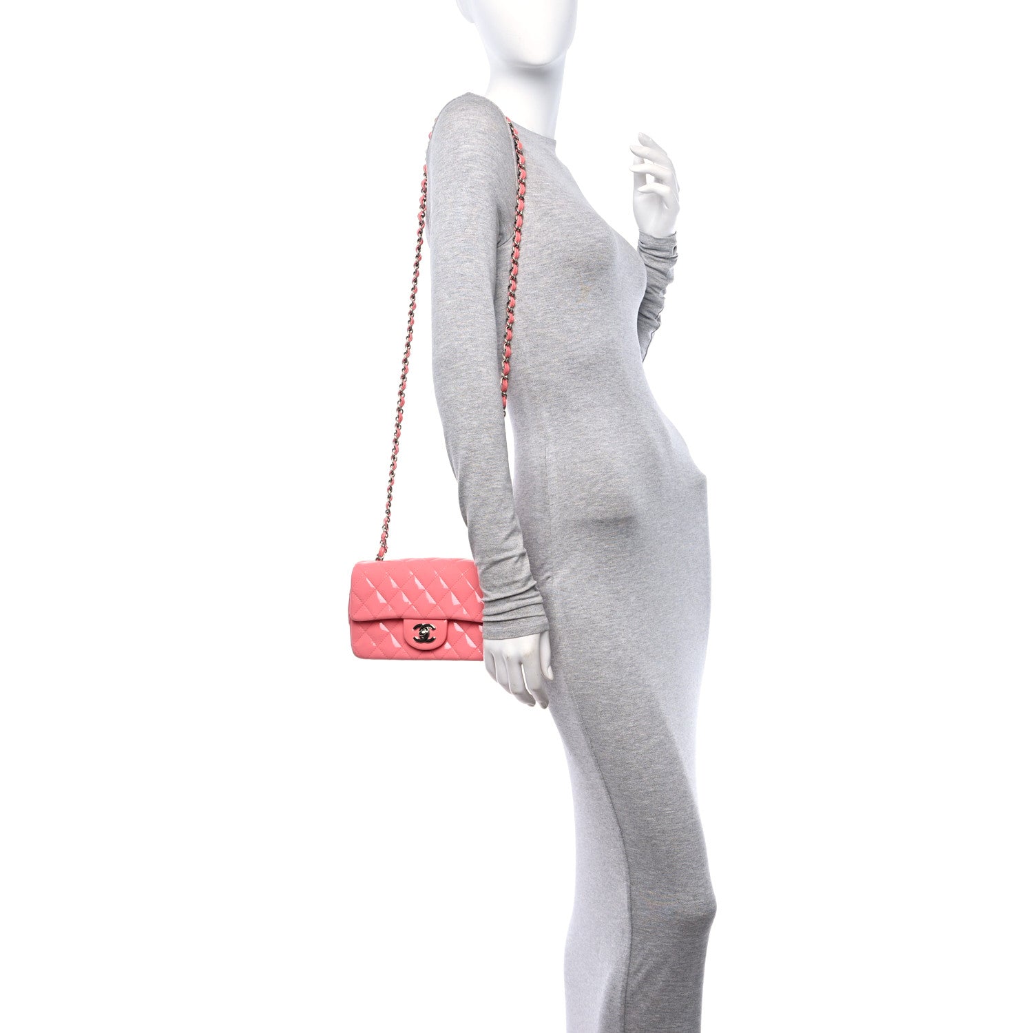 Chanel Patent Calfskin Quilted Mini Rectangular Flap Pink 2 of 11