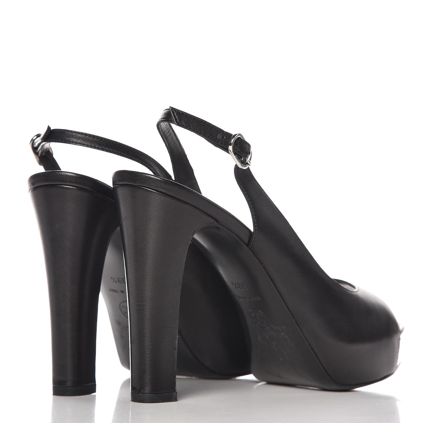 Lambskin Sling Back Peep Toe Pumps 39.5 Black