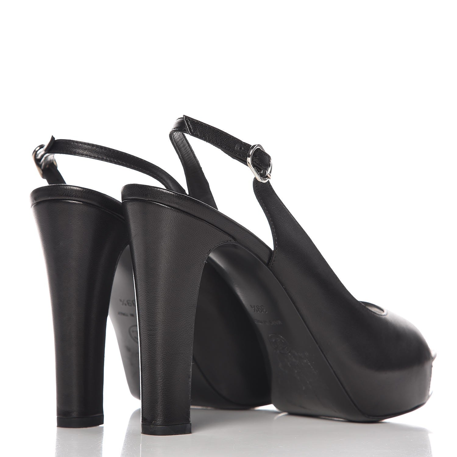 Chanel Lambskin Sling Back Peep Toe Pumps 39.5 Black 4 of 11