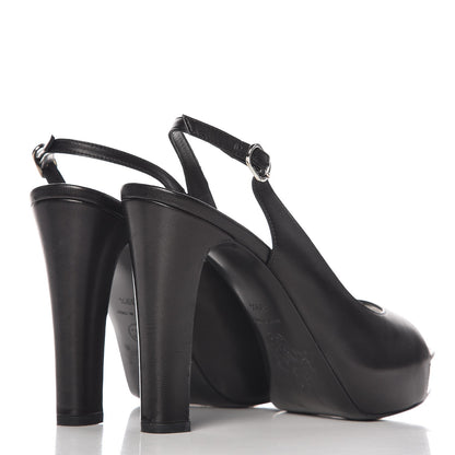 Chanel Lambskin Sling Back Peep Toe Pumps 39.5 Black 4 of 11