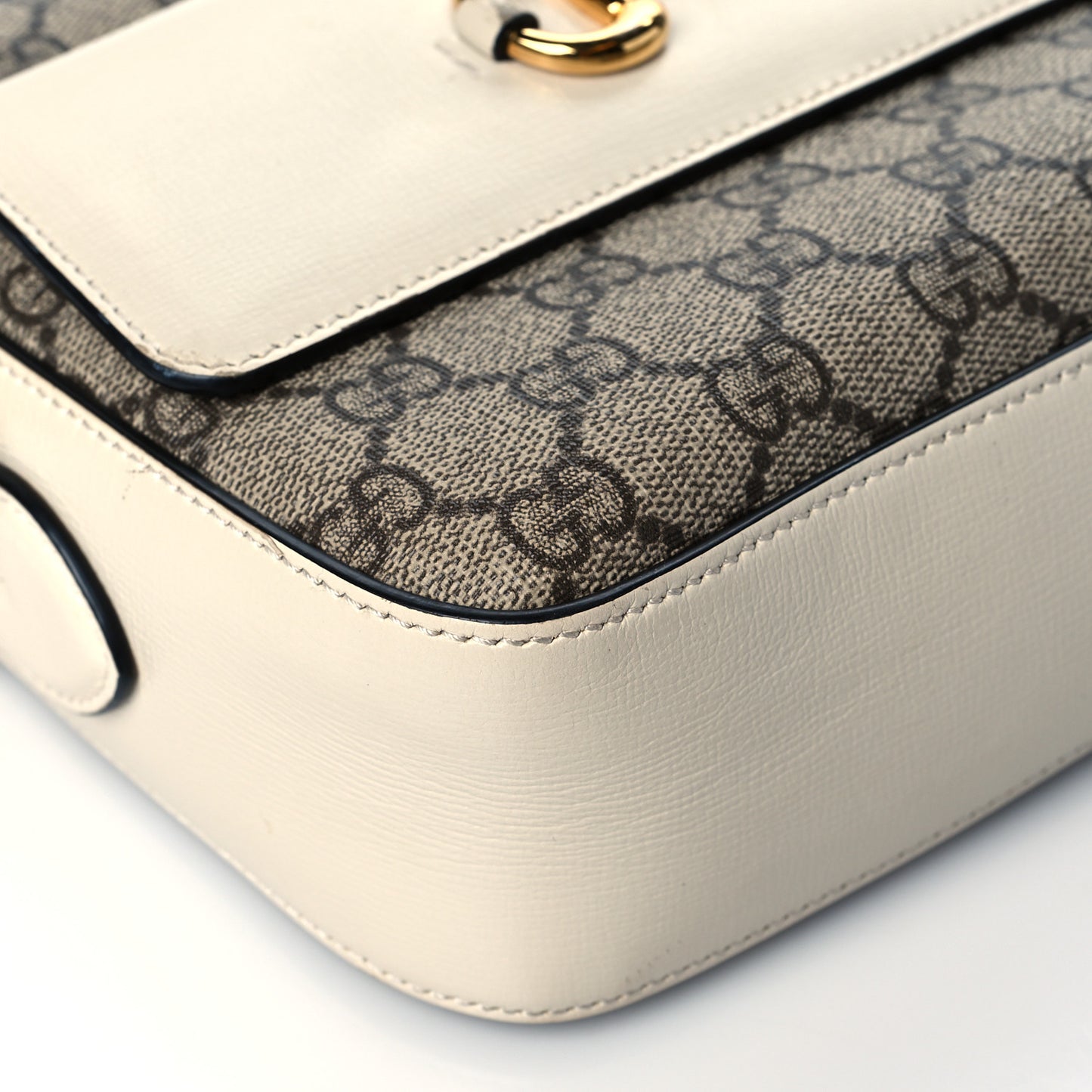 GG Supreme Monogram Small Horsebit 1955 Shoulder Bag Beige Mystic White