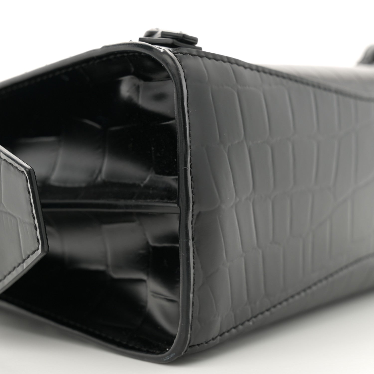 Balenciaga Semi Shiny Calfskin Crocodile Embossed Neo Classic Black Hardware Mini City Black 9 of 15