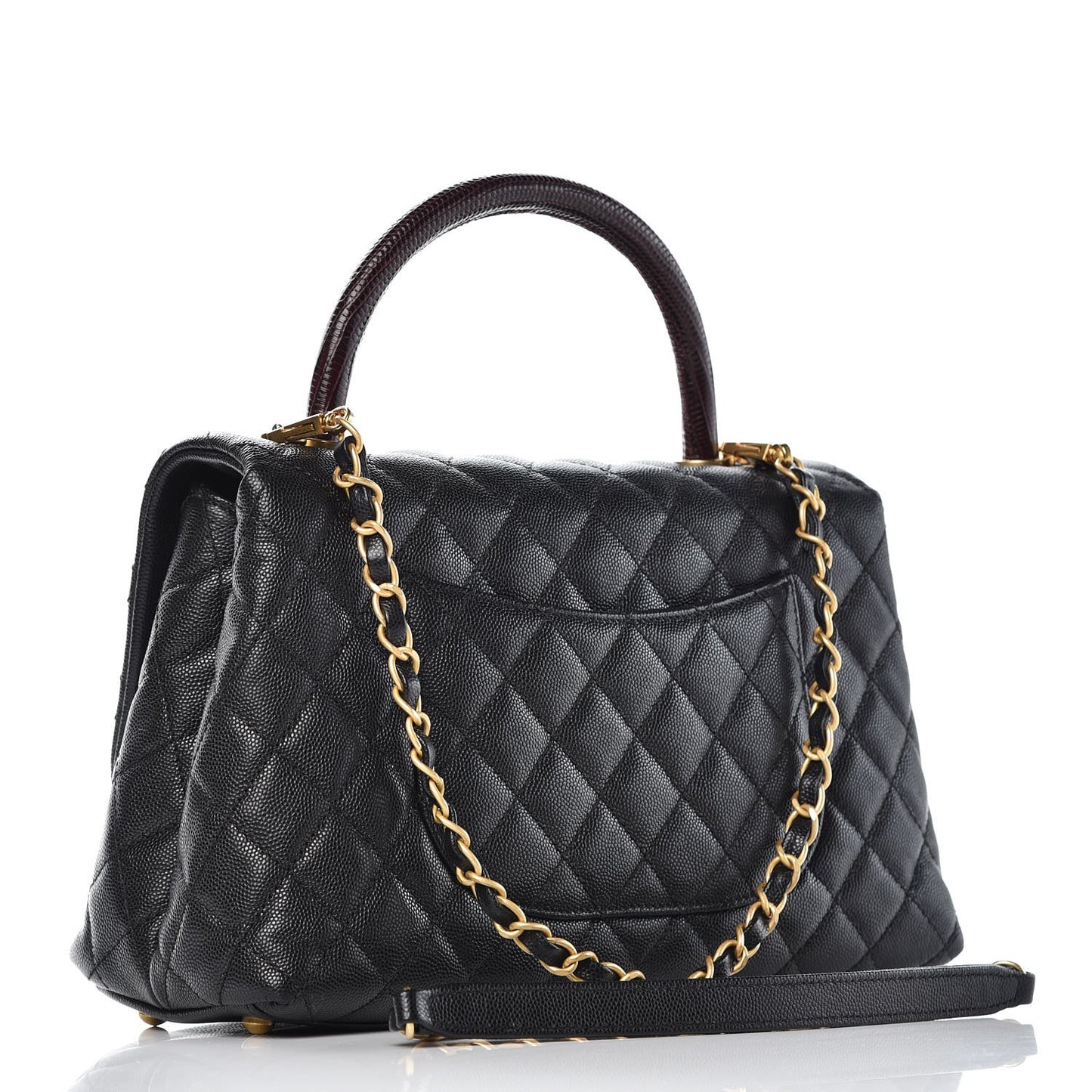 Caviar Lizard Quilted Small Coco Handle Flap Black