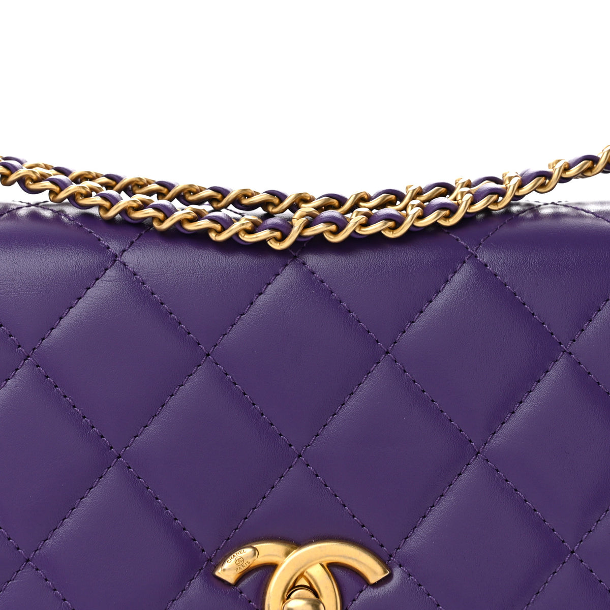 Calfskin Quilted Perfect Fit Flap Purple