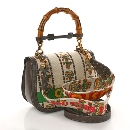 Gucci Canvas Calfskin 100 Centennial Music Medium Bamboo 1947 Top Handle Bag Multicolor 4 of 11