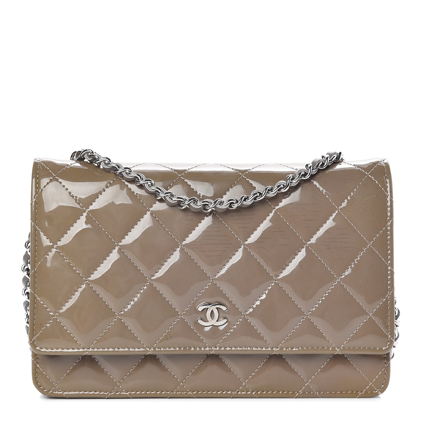 Patent Quilted Wallet On Chain WOC Grey