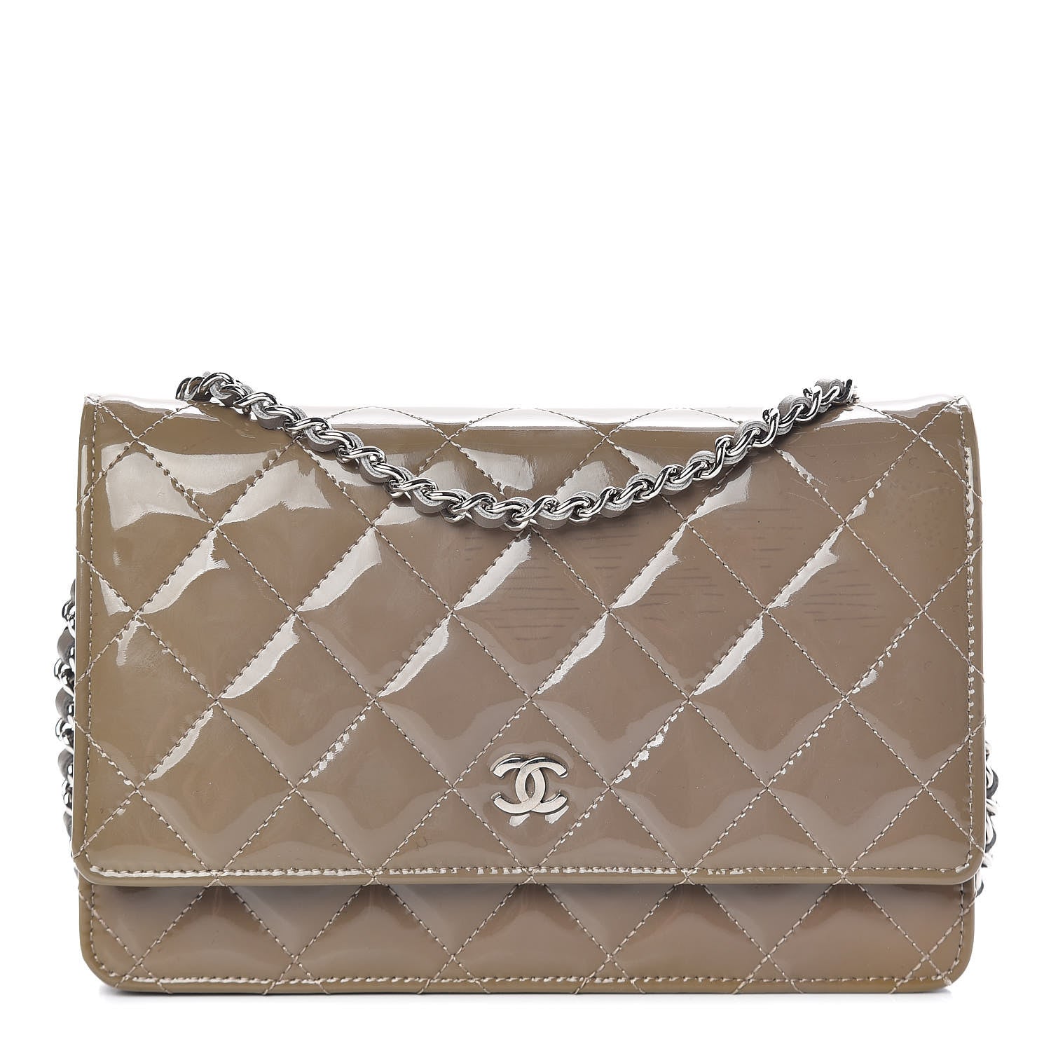 Chanel Patent Quilted Wallet On Chain WOC Grey 1 of 16