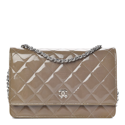 Chanel Patent Quilted Wallet On Chain WOC Grey 1 of 16