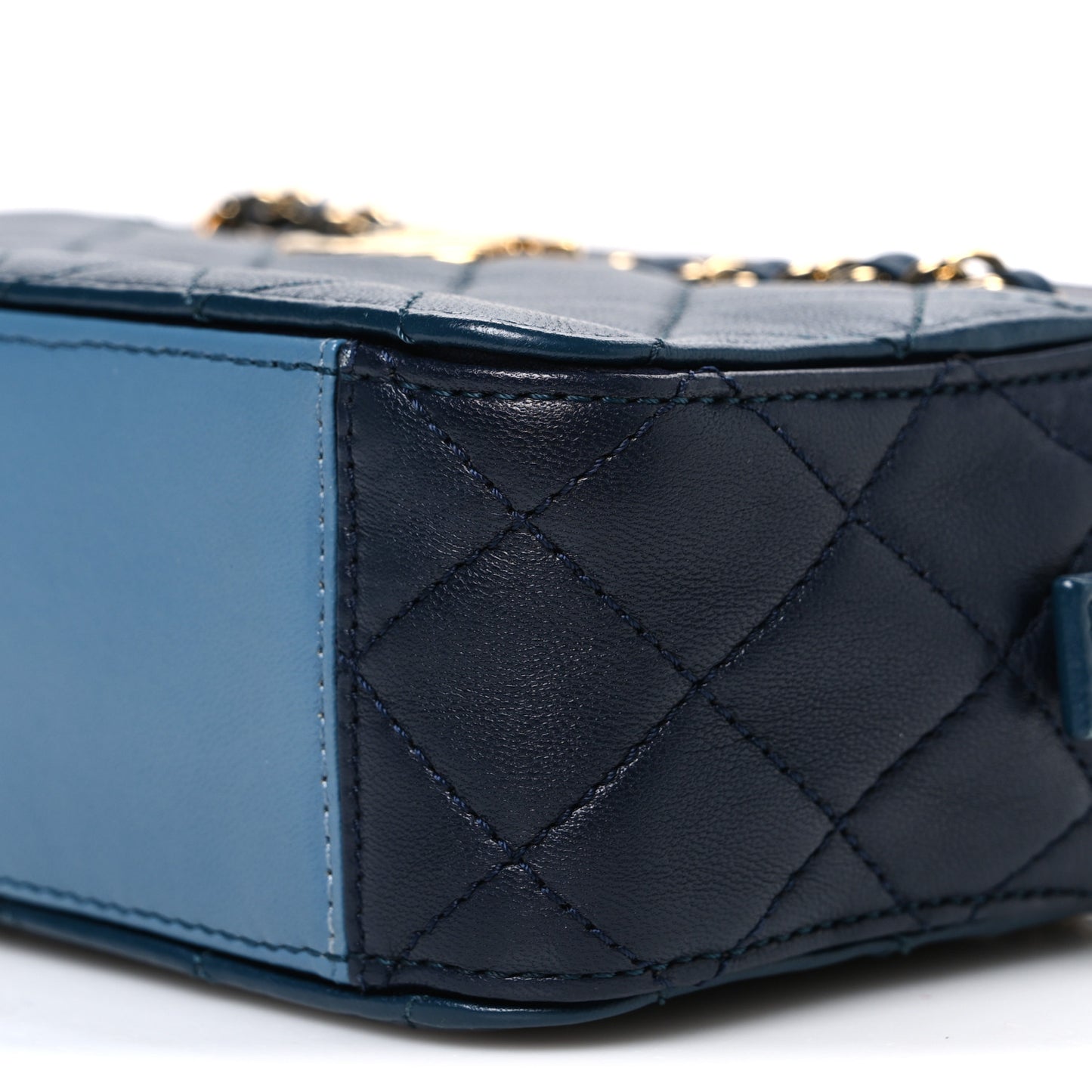 Lambskin Quilted Small In & Out Camera Case Navy Light Blue