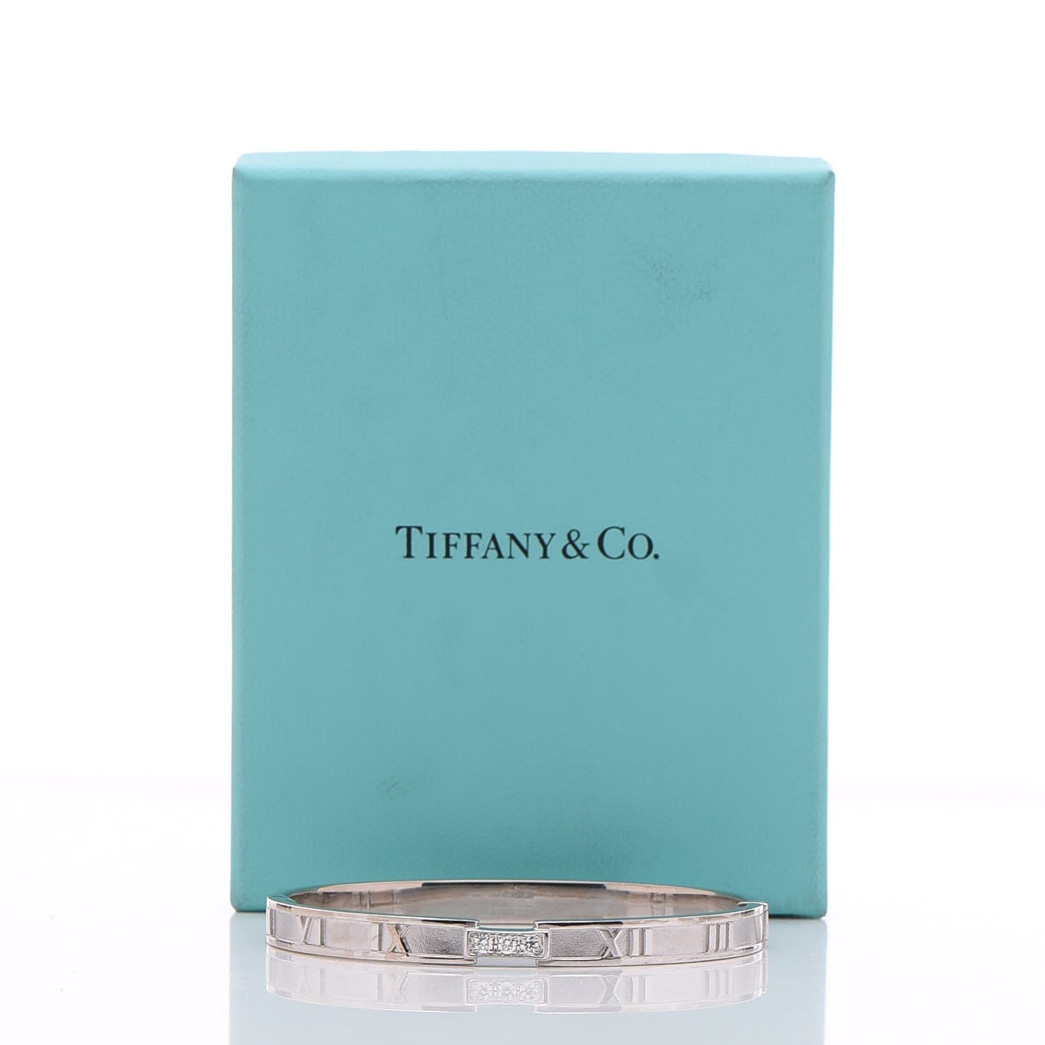 Tiffany 18K White Gold Diamond Atlas Closed Hinged Bangle Bracelet 7 of 7