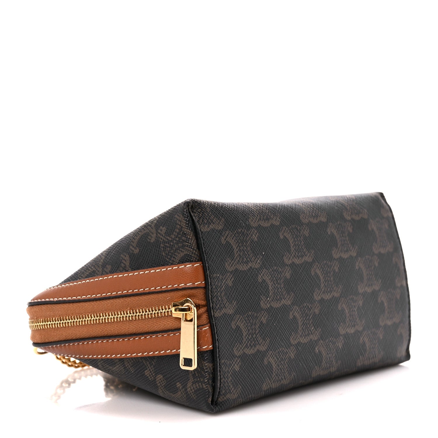 Celine Lambskin Triomphe Canvas Embroidered Logo Clutch With Chain Tan 4 of 10
