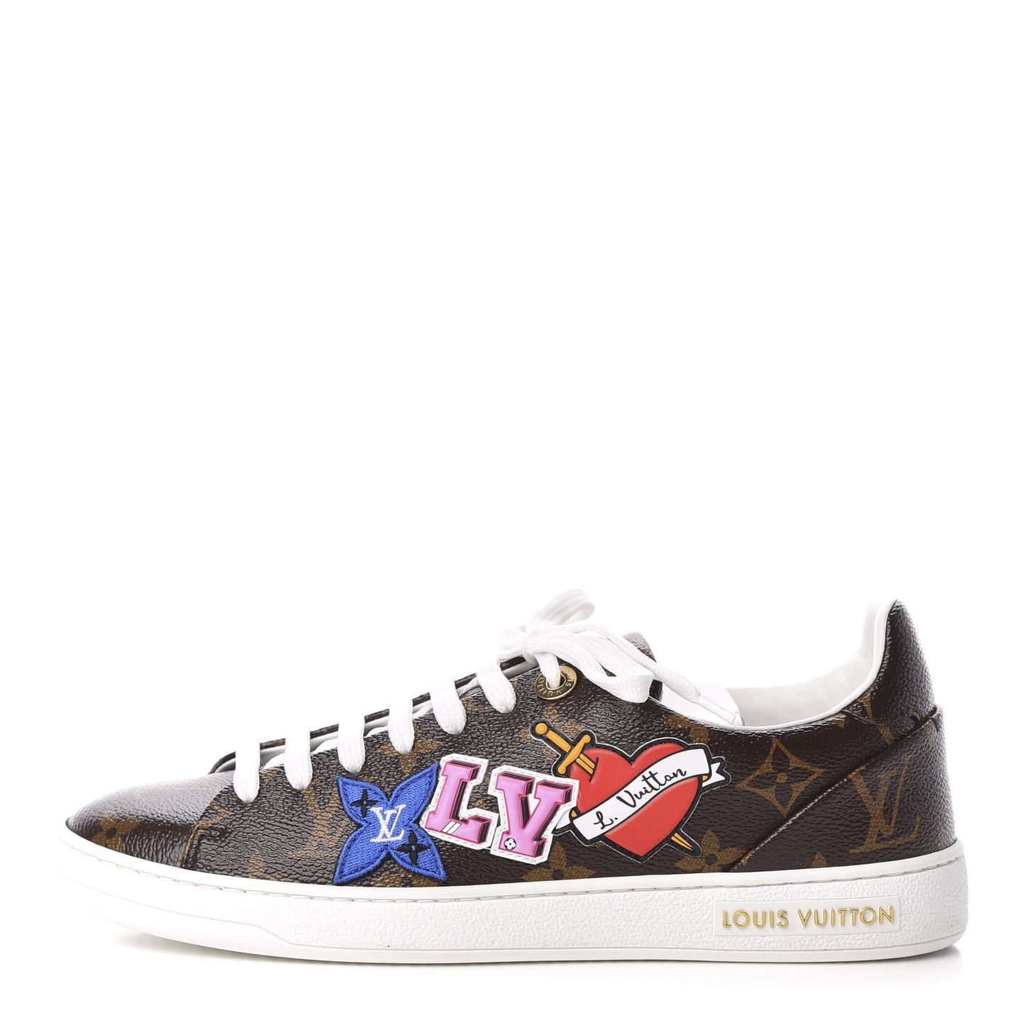 Calfskin Monogram LV Black Heart Sneakers 36.5 Cacao