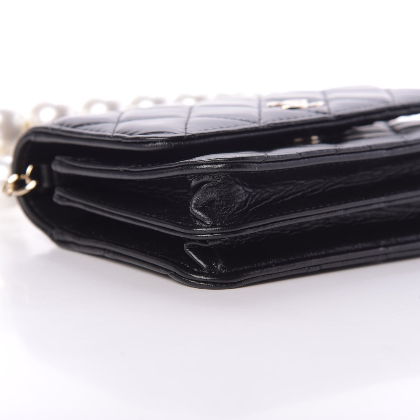 Calfskin Quilted Mini Maxi Pearls Wallet On Chain WOC Black
