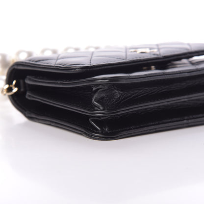 Chanel Calfskin Quilted Mini Maxi Pearls Wallet On Chain WOC Black 9 of 11