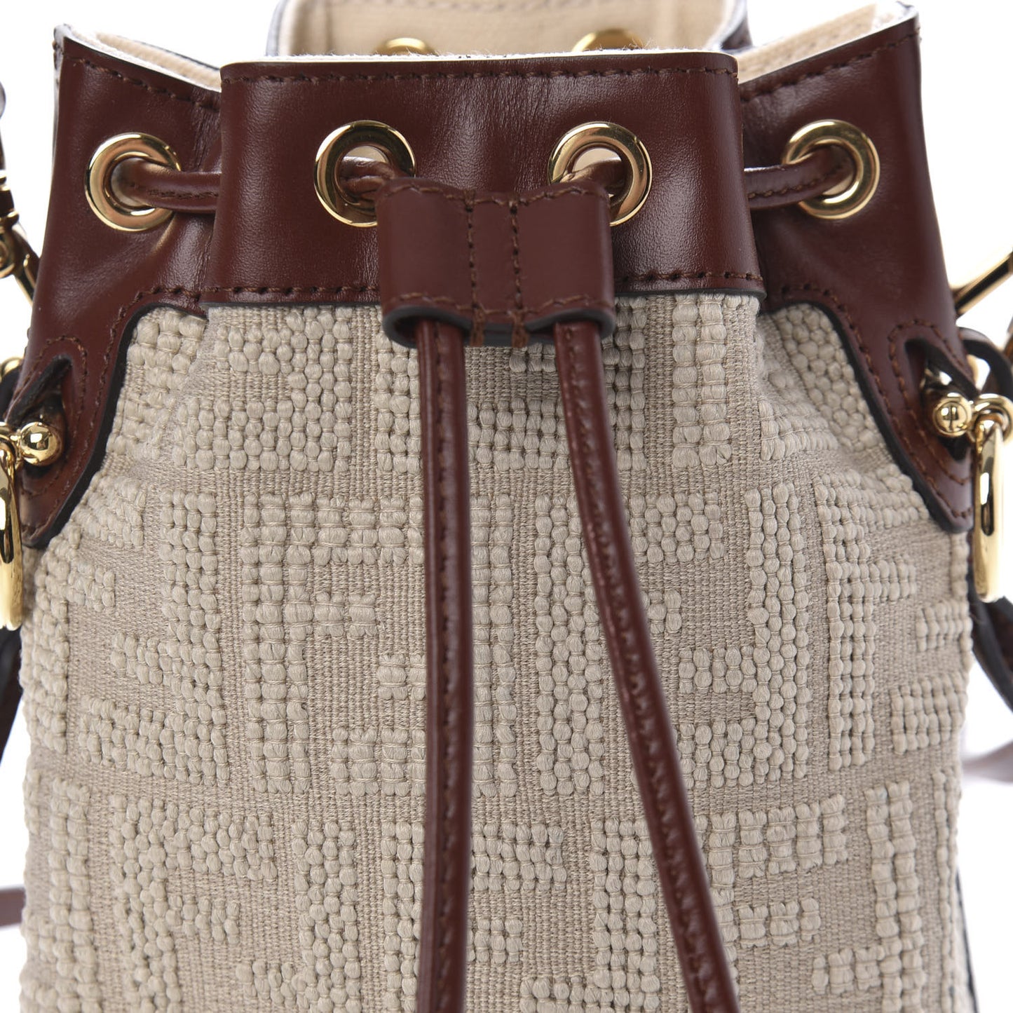 Sardinian Jacquard Vitello King F is Fendi FF 1974 Embroidered Mini Mon Tresor Bucket Bag Corda Praline