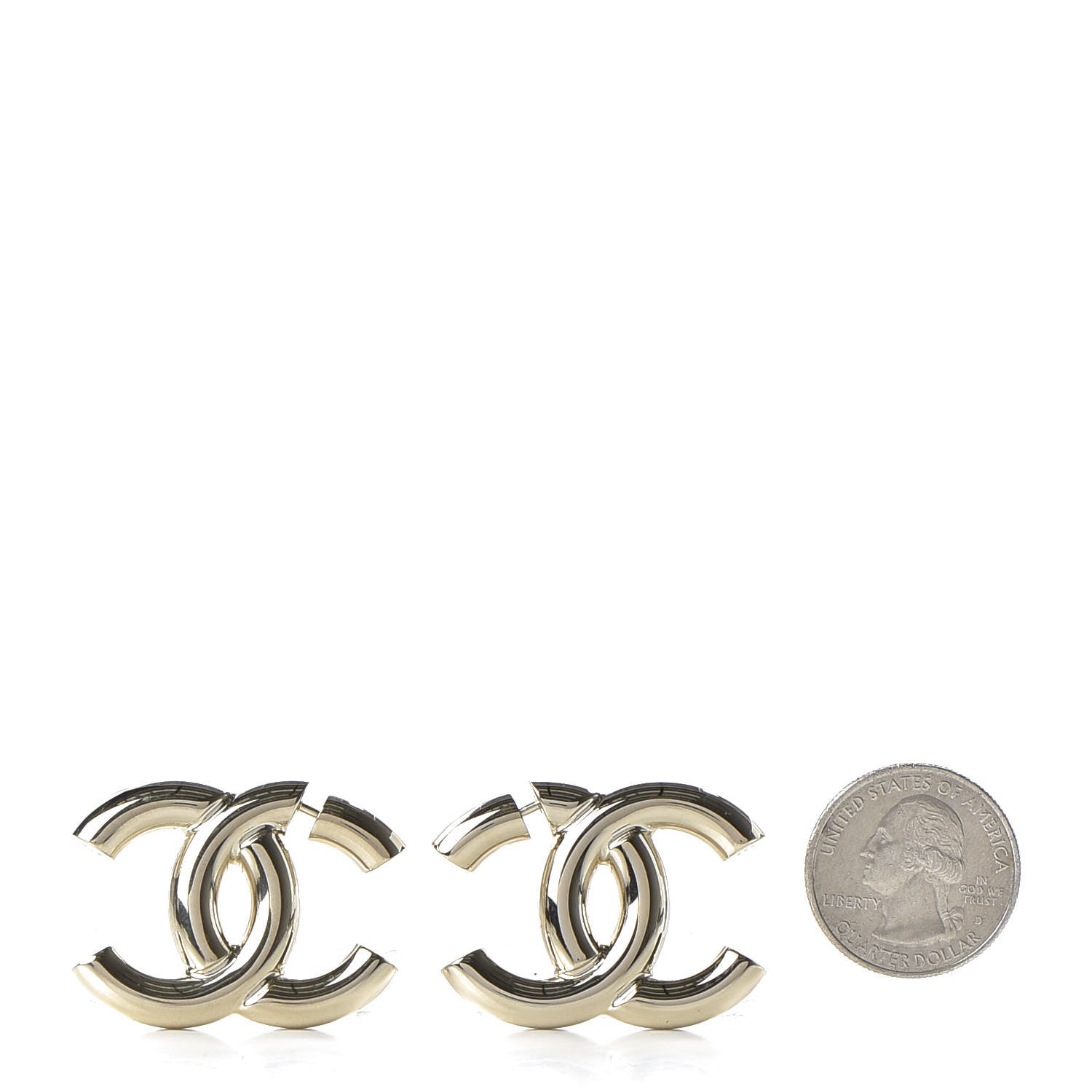 Chanel Metal Large CC Earrings Light Gold 2 of 5