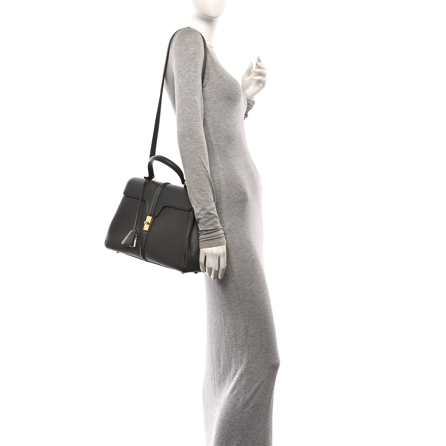 Grained Calfskin Classique Medium 16 Top Handle Bag Grey