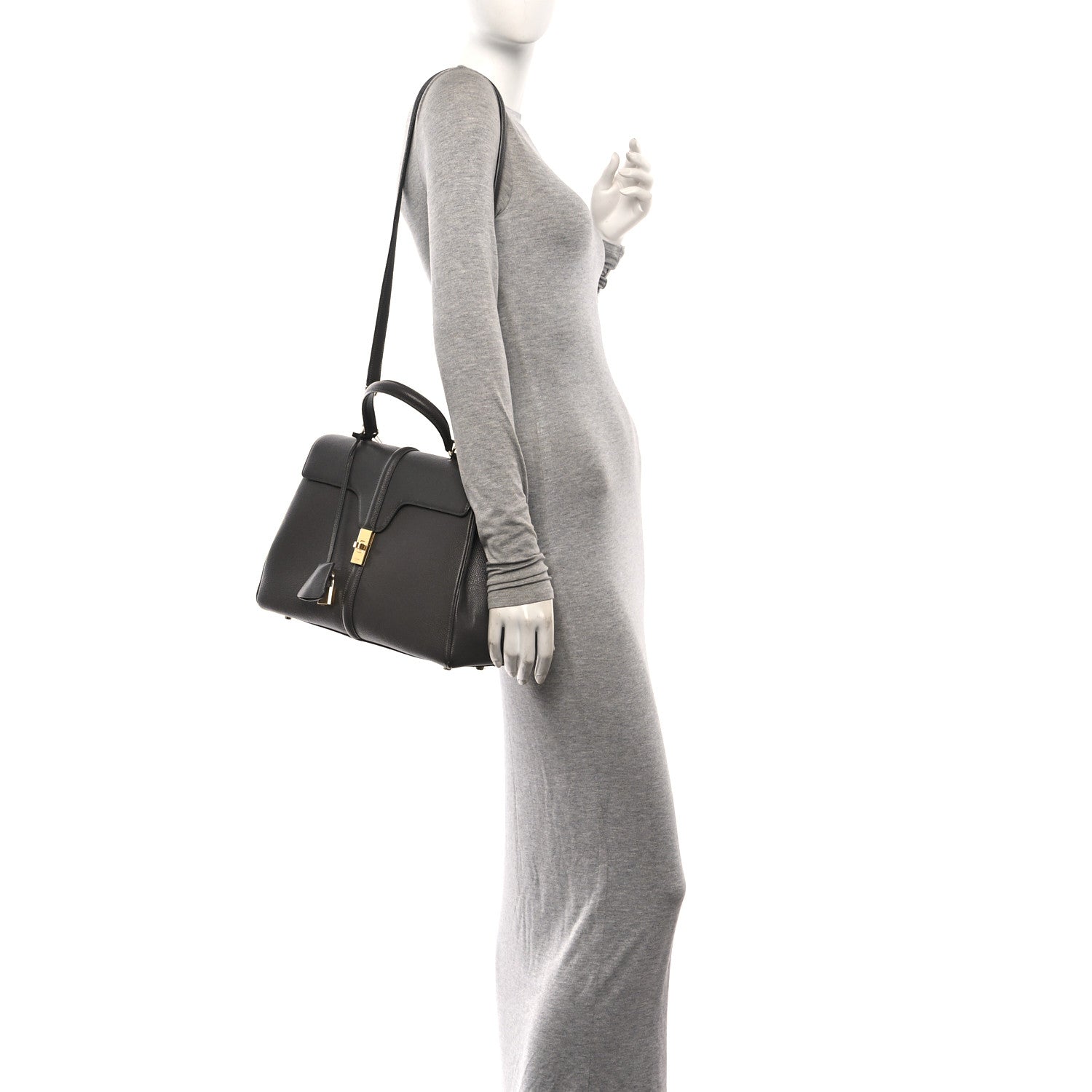 Celine Grained Calfskin Classique Medium 16 Top Handle Bag Grey 2 of 13