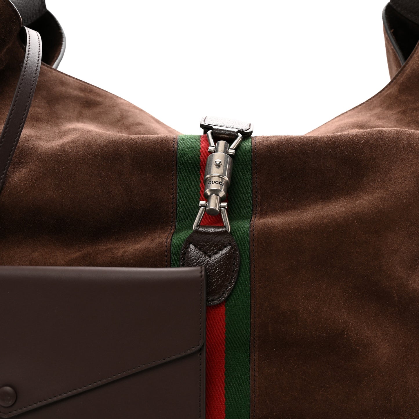 Suede Textured Dollar Calfskin Web Medium Jackie 1961 Crossbody Bag Brown