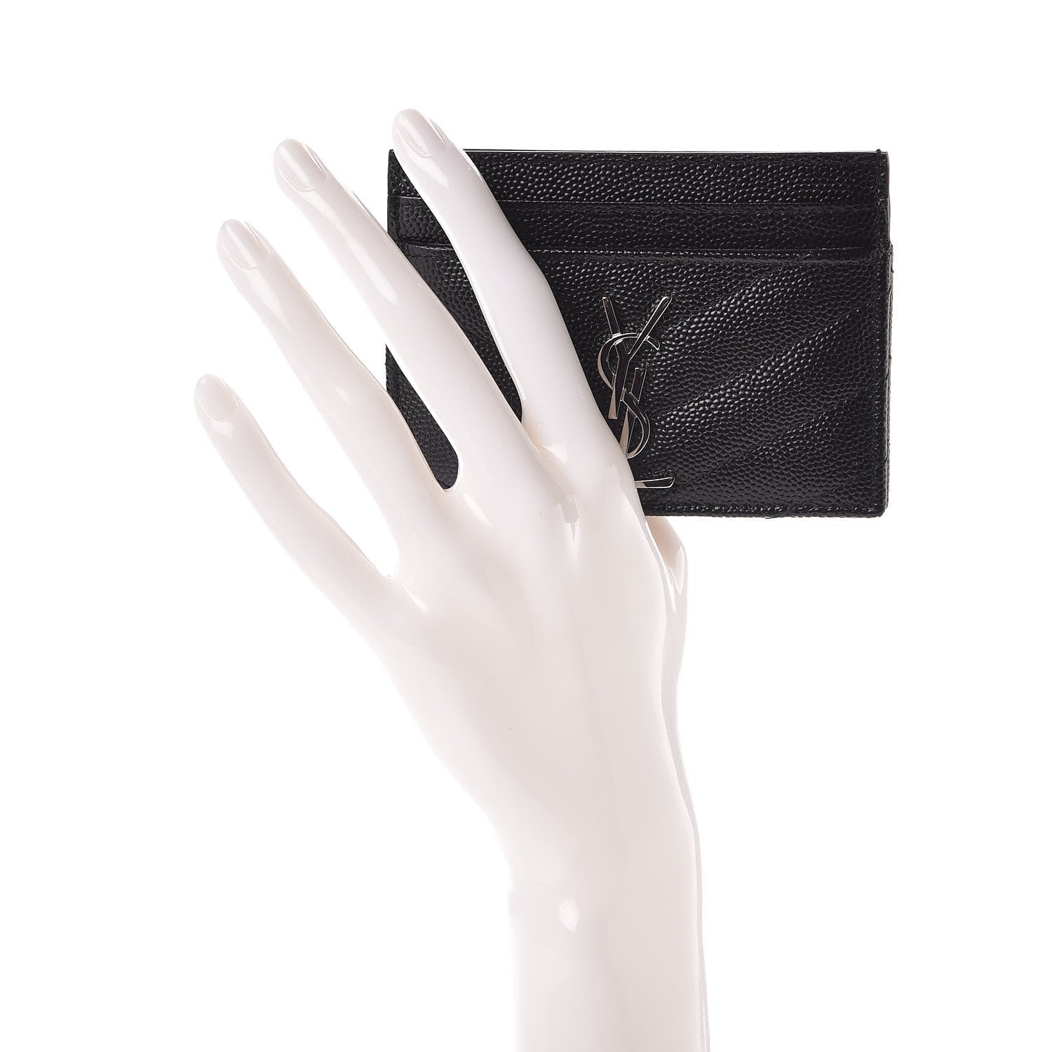 Saint Laurent Grain De Poudre Matelasse Chevron Monogram Credit Card Case Black 2 of 8