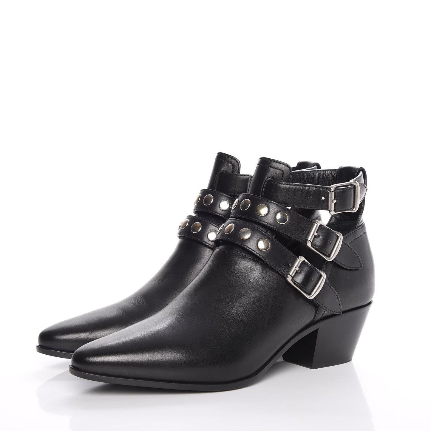Calfskin Rock Rivet Stud Booties 36.5 Black