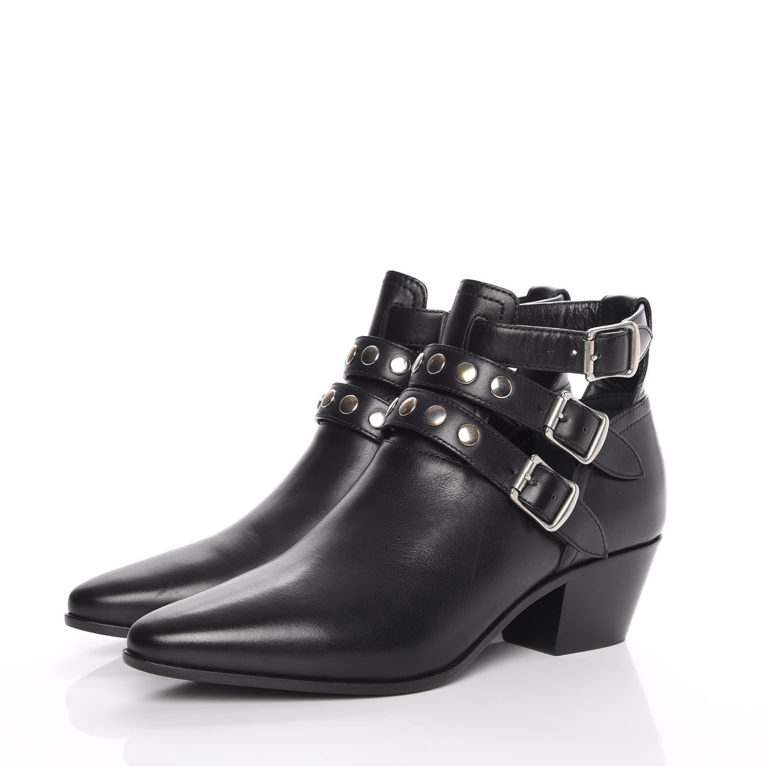 Saint Laurent Calfskin Rock Rivet Stud Booties 36.5 Black 3 of 9