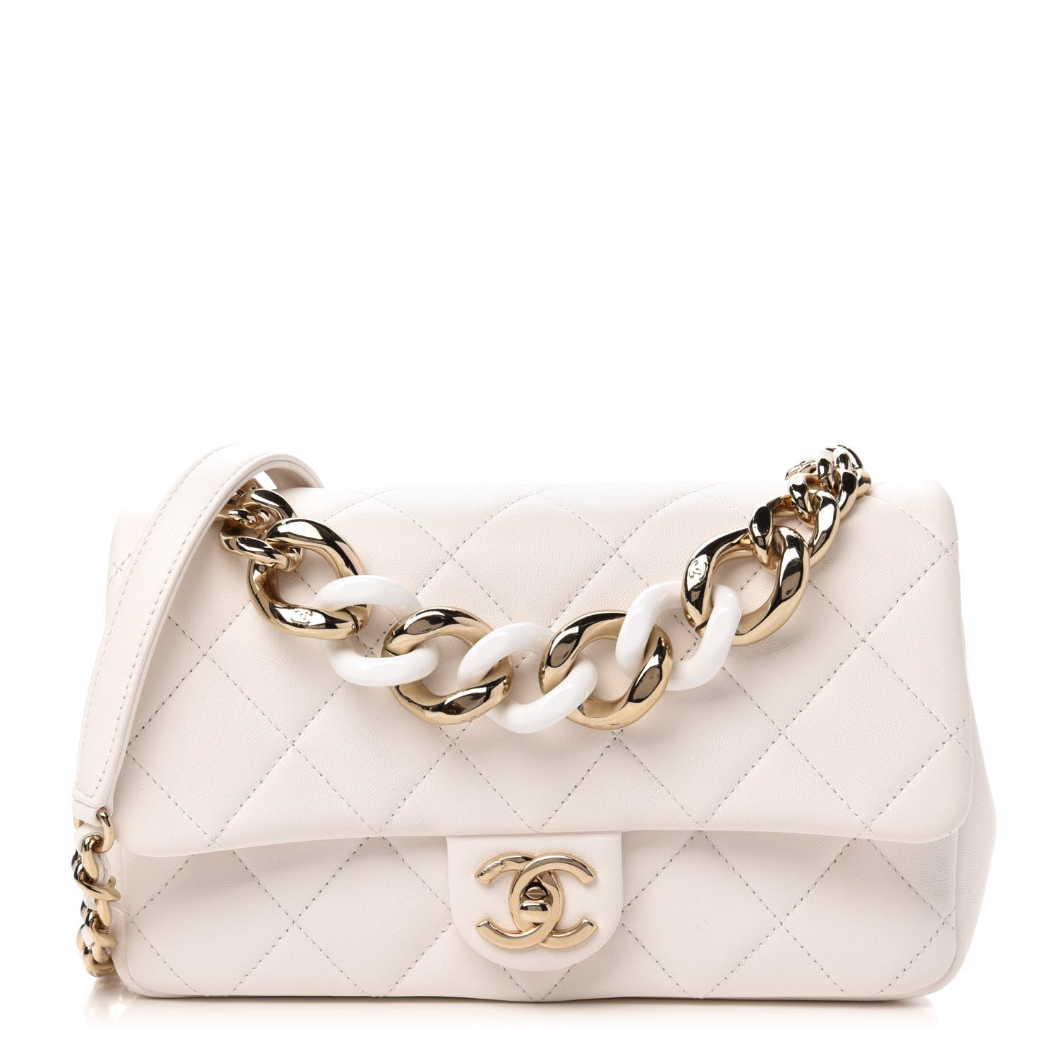 Chanel Lambskin Quilted Resin Bi-Color Chain Flap Bag White 1 of 11